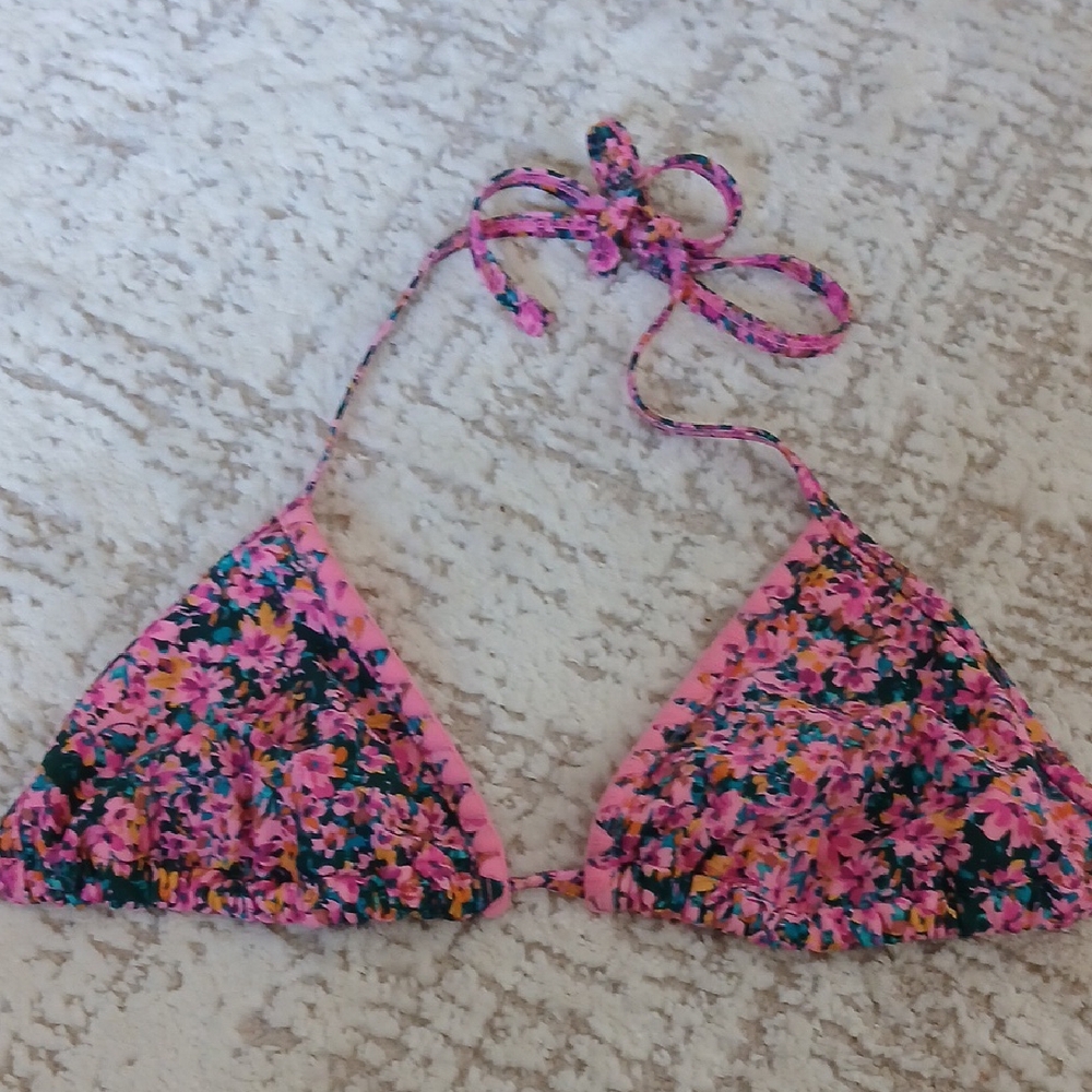 Wild Fable, Pink Floral Triangle Bikini Top, XS